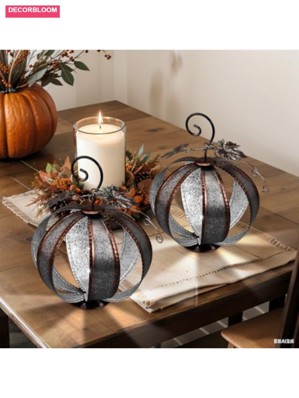2 Pack Solar Pumpkin Decor Metal Outdoor Thanksgiving Light - Picture 3 of 6